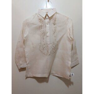 Barong Tagalog Boys Size 13 Beige Embroidered Formal Shirt With Long Sleeves & B